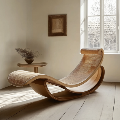 Wabi-sabi style solid wood rattan rocking chair, a modern and simple Japanese wabi-sabi style retro solid wood rattan rocking chair - Image 5