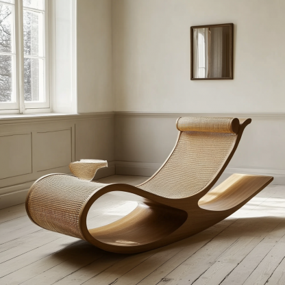 Wabi-sabi style solid wood rattan rocking chair, a modern and simple Japanese wabi-sabi style retro solid wood rattan rocking chair - Image 4