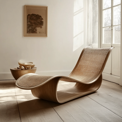 Wabi-sabi style solid wood rattan rocking chair, a modern and simple Japanese wabi-sabi style retro solid wood rattan rocking chair - Image 3