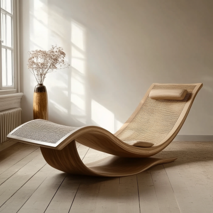 Wabi-sabi style solid wood rattan rocking chair, a modern and simple Japanese wabi-sabi style retro solid wood rattan rocking chair - Image 2