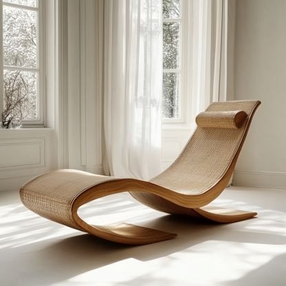 Wabi-sabi style solid wood rattan rocking chair, a modern and simple Japanese wabi-sabi style retro solid wood rattan rocking chair - Image 3