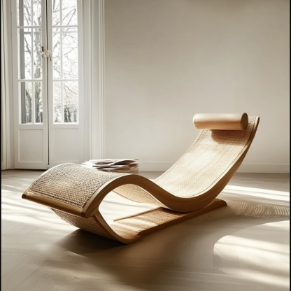 Wabi-sabi style solid wood rattan rocking chair, a modern and simple Japanese wabi-sabi style retro solid wood rattan rocking chair - Image 7