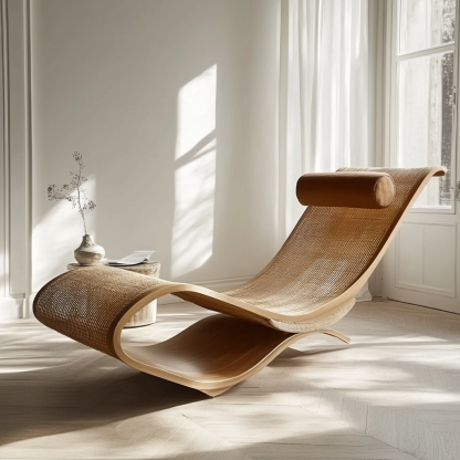 Wabi-sabi style solid wood rattan rocking chair, a modern and simple Japanese wabi-sabi style retro solid wood rattan rocking chair - Image 2