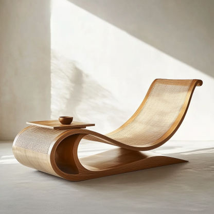 Wabi-sabi style solid wood rattan rocking chair, a modern and simple Japanese wabi-sabi style retro solid wood rattan rocking chair - Image 6