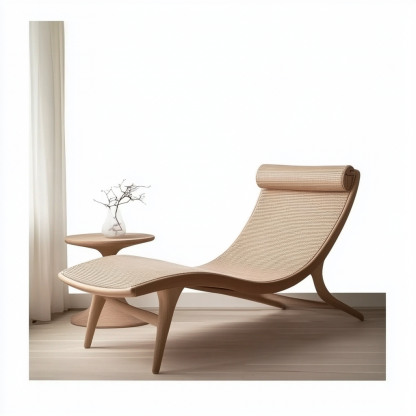 Wabi-sabi style solid wood rattan rocking chair, a modern and simple Japanese wabi-sabi style retro solid wood rattan rocking chair - Image 2