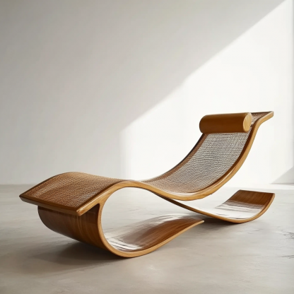 Wabi-sabi style rocking chair, solid wood rocking chair, Japanese modern, simple and retro, original solid wood wicker round - Image 3