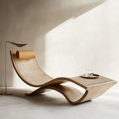 Wabi-sabi style rocking chair, solid wood rocking chair, Japanese modern, simple and retro, original solid wood wicker round - Image 2