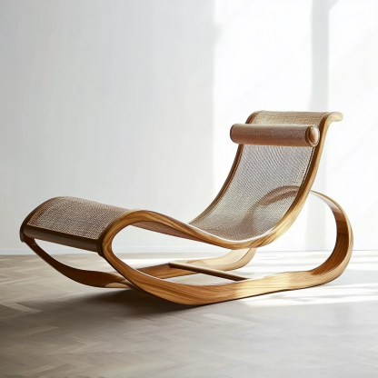 Wabi-sabi style rocking chair, solid wood rocking chair, Japanese modern, simple and retro, original solid wood wicker round - Image 3