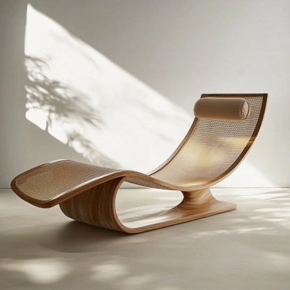 Wabi-sabi style solid wood rattan rocking chair, a modern and simple Japanese wabi-sabi style retro solid wood rattan rocking chair - Image 5