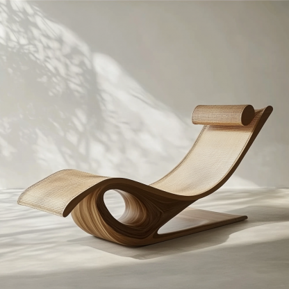 Wabi-sabi style solid wood rattan rocking chair, a modern and simple Japanese wabi-sabi style retro solid wood rattan rocking chair - Image 4