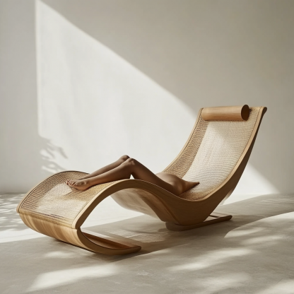 Wabi-sabi style solid wood rattan rocking chair, a modern and simple Japanese wabi-sabi style retro solid wood rattan rocking chair - Image 3