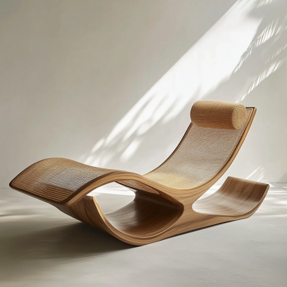 Wabi-sabi style solid wood rattan rocking chair, a modern and simple Japanese wabi-sabi style retro solid wood rattan rocking chair - Image 2