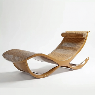 Wabi-sabi style solid wood rattan rocking chair, a modern and simple Japanese wabi-sabi style retro solid wood rattan rocking chair