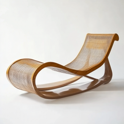 Wabi-sabi style solid wood rattan rocking chair, a modern and simple Japanese wabi-sabi style retro solid wood rattan rocking chair - Image 2