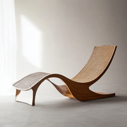 Wabi-sabi style solid wood rattan rocking chair, a modern and simple Japanese wabi-sabi style retro solid wood rattan rocking chair - Image 3