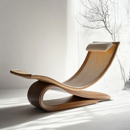 Wabi-sabi style solid wood rattan rocking chair, a modern and simple Japanese wabi-sabi style retro solid wood rattan rocking chair - Image 2