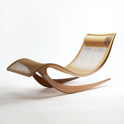 Wabi-sabi style rocking chair, solid wood rattan woven outdoor leisure lounge chair, waterproof and sun-proof hotel rattan chair - Image 3