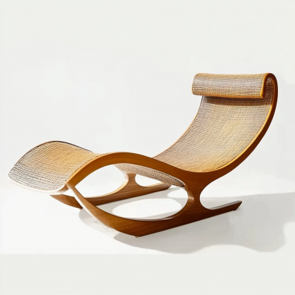 Wabi-sabi style rocking chair, solid wood rattan woven outdoor leisure lounge chair, waterproof and sun-proof hotel rattan chair - Image 2