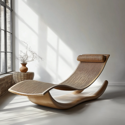 Wabi-sabi style solid wood rattan rocking chair, a modern and simple Japanese wabi-sabi style retro solid wood rattan rocking chair - Image 5