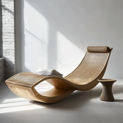 Wabi-sabi style solid wood rattan rocking chair, a modern and simple Japanese wabi-sabi style retro solid wood rattan rocking chair - Image 4