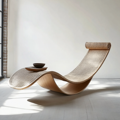 Wabi-sabi style solid wood rattan rocking chair, a modern and simple Japanese wabi-sabi style retro solid wood rattan rocking chair - Image 3