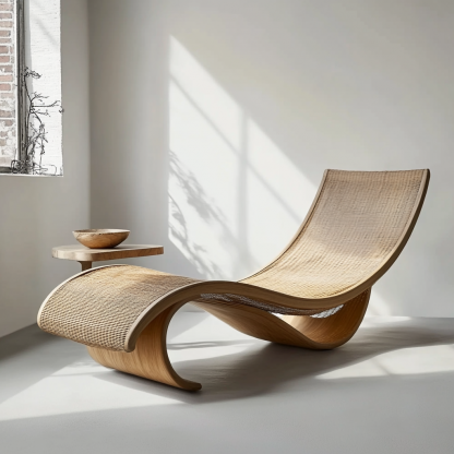 Wabi-sabi style solid wood rattan rocking chair, a modern and simple Japanese wabi-sabi style retro solid wood rattan rocking chair - Image 2