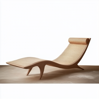 Wabi-sabi style solid wood rattan rocking chair, a modern and simple Japanese wabi-sabi style retro solid wood rattan rocking chair - Image 2