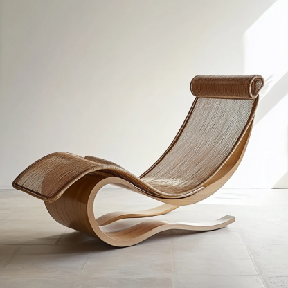 Wabi-sabi style solid wood rattan rocking chair, a modern and simple Japanese wabi-sabi style retro solid wood rattan rocking chair - Image 3