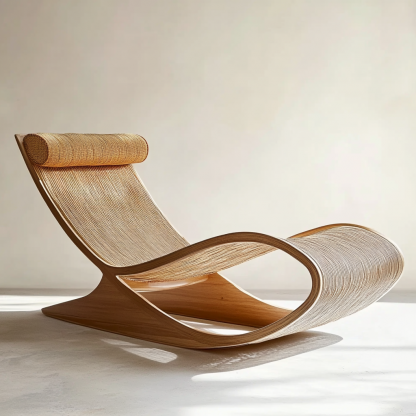 Wabi-sabi style solid wood rattan rocking chair, a modern and simple Japanese wabi-sabi style retro solid wood rattan rocking chair - Image 3