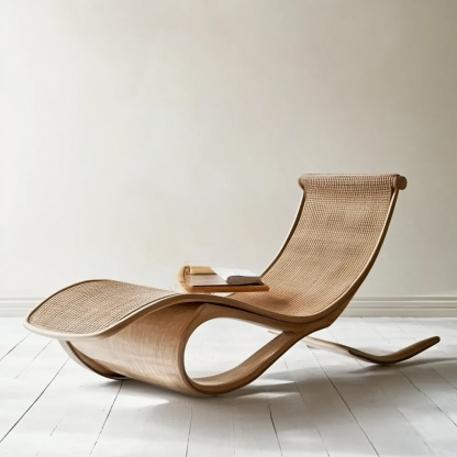 Wabi-sabi style solid wood rattan rocking chair, a modern and simple Japanese wabi-sabi style retro solid wood rattan rocking chair - Image 2