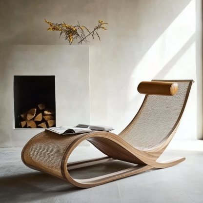 Wabi-sabi style solid wood rattan rocking chair, a modern and simple Japanese wabi-sabi style retro solid wood rattan rocking chair - Image 2