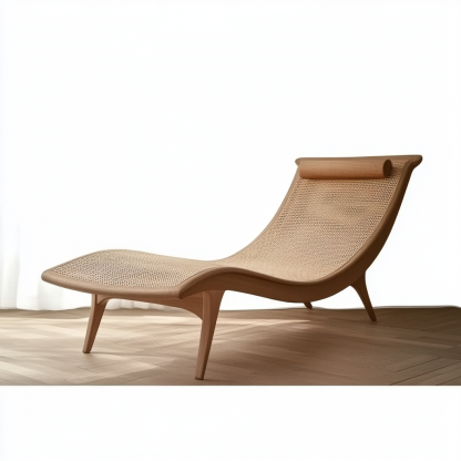 Wabi-sabi style solid wood rattan rocking chair, a modern and simple Japanese wabi-sabi style retro solid wood rattan rocking chair - Image 3