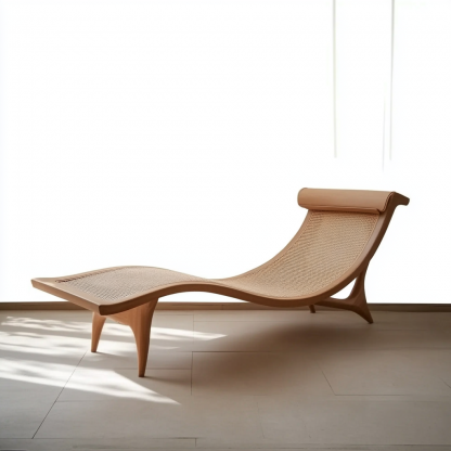 Wabi-sabi style solid wood rattan rocking chair, a modern and simple Japanese wabi-sabi style retro solid wood rattan rocking chair - Image 2