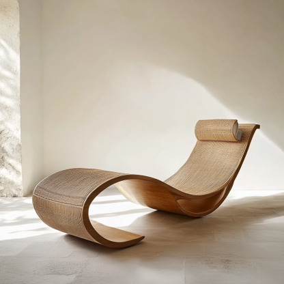 Wabi-sabi style solid wood rattan rocking chair, a modern and simple Japanese wabi-sabi style retro solid wood rattan rocking chair - Image 5