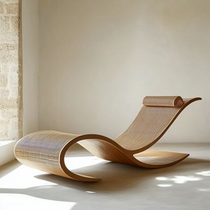Wabi-sabi style solid wood rattan rocking chair, a modern and simple Japanese wabi-sabi style retro solid wood rattan rocking chair - Image 4