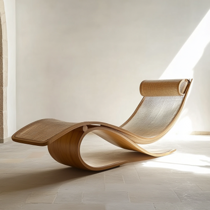 Wabi-sabi style solid wood rattan rocking chair, a modern and simple Japanese wabi-sabi style retro solid wood rattan rocking chair - Image 3