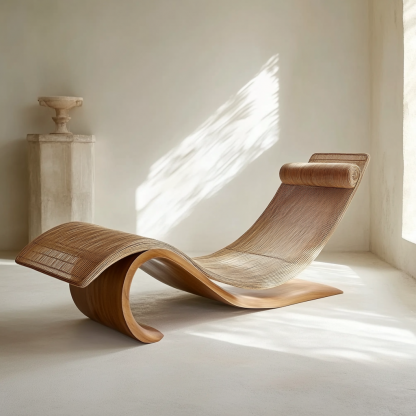 Wabi-sabi style solid wood rattan rocking chair, a modern and simple Japanese wabi-sabi style retro solid wood rattan rocking chair - Image 2