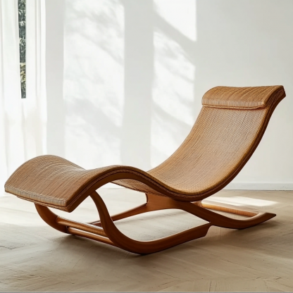 Wabi-sabi style solid wood rattan rocking chair, a modern and simple Japanese wabi-sabi style retro solid wood rattan rocking chair - Image 8