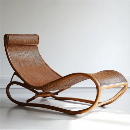 Wabi-sabi style solid wood rattan rocking chair, a modern and simple Japanese wabi-sabi style retro solid wood rattan rocking chair - Image 7