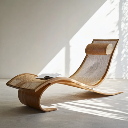 Outdoor hotel rattan rocking chairs, Japanese modern minimalist wabi-sabi style, and retro solid wood swimming pool - Image 3