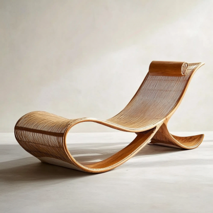 Wabi-sabi style solid wood rattan rocking chair, a modern and simple Japanese wabi-sabi style retro solid wood rattan rocking chair - Image 9