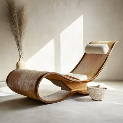 Outdoor hotel rattan rocking chairs, Japanese modern minimalist wabi-sabi style, and retro solid wood swimming pool - Image 2