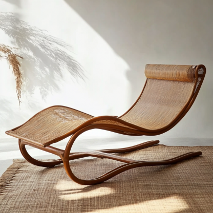 Wabi-sabi style solid wood rattan rocking chair, a modern and simple Japanese wabi-sabi style retro solid wood rattan rocking chair - Image 9