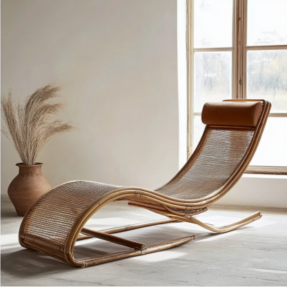 Wabi-sabi style solid wood rattan rocking chair, a modern and simple Japanese wabi-sabi style retro solid wood rattan rocking chair - Image 8