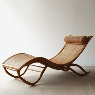 Wabi-sabi style solid wood rattan rocking chair, a modern and simple Japanese wabi-sabi style retro solid wood rattan rocking chair