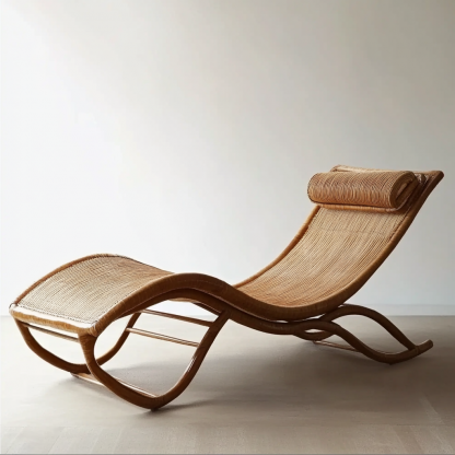 Wabi-sabi style solid wood rattan rocking chair, a modern and simple Japanese wabi-sabi style retro solid wood rattan rocking chair