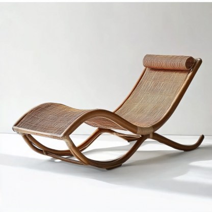 Wabi-sabi style solid wood rattan rocking chair, a modern and simple Japanese wabi-sabi style retro solid wood rattan rocking chair - Image 3