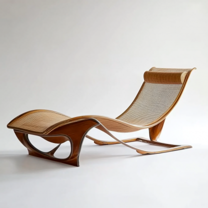 Wabi-sabi style solid wood rattan rocking chair, a modern and simple Japanese wabi-sabi style retro solid wood rattan rocking chair - Image 7