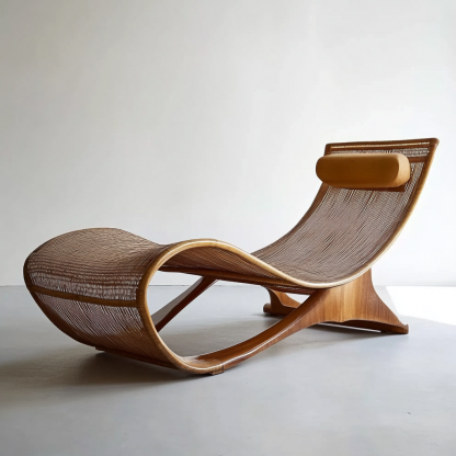 Wabi-sabi style solid wood rattan rocking chair, a modern and simple Japanese wabi-sabi style retro solid wood rattan rocking chair - Image 5