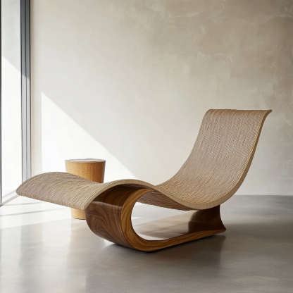 Wabi-sabi style solid wood rattan rocking chair, a modern and simple Japanese wabi-sabi style retro solid wood rattan rocking chair - Image 6